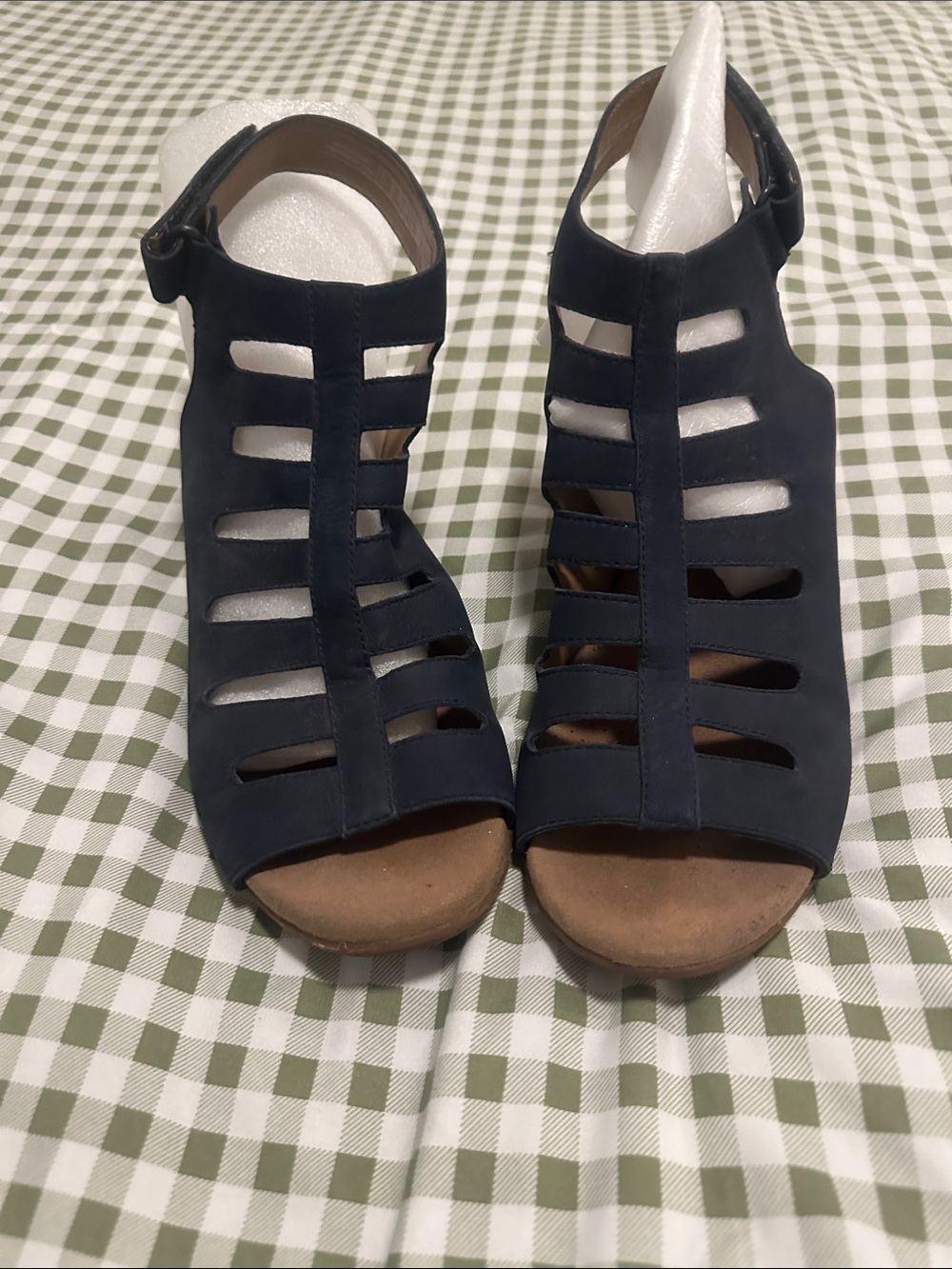 Clarks Navy Open-Toe Cutout Heel Sandals